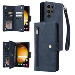 For Samsung Galaxy S24 Ultra 5G Rivet Buckle 9 Cards 3-Fold Wallet Leather Phone Case(Blue)