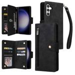 For Samsung Galaxy S24 5G Rivet Buckle 9 Cards 3-Fold Wallet Leather Phone Case(Black)