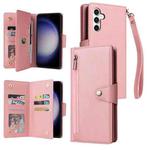 For Samsung Galaxy S23 FE 5G Rivet Buckle 9 Cards 3-Fold Wallet Leather Phone Case(Rose Gold)