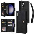 For Samsung Galaxy S23 FE 5G Rivet Buckle 9 Cards 3-Fold Wallet Leather Phone Case(Black)