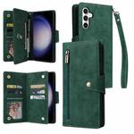 For Samsung Galaxy S23 FE 5G Rivet Buckle 9 Cards 3-Fold Wallet Leather Phone Case(Green)