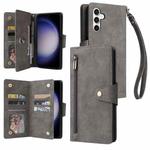 For Samsung Galaxy S23 FE 5G Rivet Buckle 9 Cards 3-Fold Wallet Leather Phone Case(Grey)