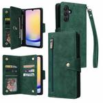 For Samsung Galaxy A25 5G Rivet Buckle 9 Cards 3-Fold Wallet Leather Phone Case(Green)