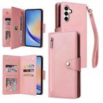 For Samsung Galaxy A35 5G Rivet Buckle 9 Cards 3-Fold Wallet Leather Phone Case(Rose Gold)