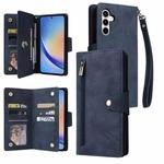 For Samsung Galaxy A35 5G Rivet Buckle 9 Cards 3-Fold Wallet Leather Phone Case(Blue)