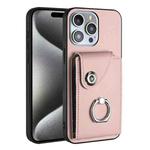 For iPhone 15 Pro Organ Card Bag Ring Holder Phone Case(Pink)