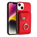 For iPhone 15 Plus Organ Card Bag Ring Holder Phone Case(Red)