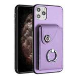 For iPhone 11 Pro Max Organ Card Bag Ring Holder Phone Case(Purple)