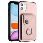 For iPhone 11 Organ Card Bag Ring Holder Phone Case(Pink)