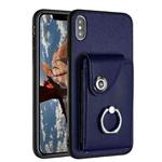 For iPhone X / XS Organ Card Bag Ring Holder Phone Case(Blue)