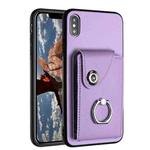 For iPhone X / XS Organ Card Bag Ring Holder Phone Case(Purple)