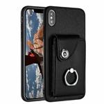 For iPhone X / XS Organ Card Bag Ring Holder Phone Case(Black)