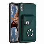 For iPhone XS Max Organ Card Bag Ring Holder Phone Case(Green)