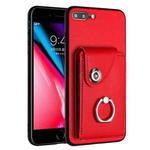 For iPhone 8 Plus / 7 Plus Organ Card Bag Ring Holder Phone Case(Red)