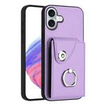 For iPhone 16 Plus Organ Card Bag Ring Holder Phone Case(Purple)