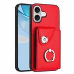 For iPhone 17 Organ Card Bag Ring Holder Phone Case(Red)