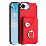 For iPhone 16e Organ Card Bag Ring Holder Phone Case(Red)