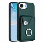 For iPhone 16e Organ Card Bag Ring Holder Phone Case(Green)
