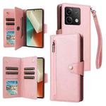 For Xiaomi Redmi Note 13 5G Rivet Buckle 9 Cards Three Fold Leather Phone Case(Rose Gold)