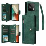 For Xiaomi Redmi Note 13 5G Rivet Buckle 9 Cards Three Fold Leather Phone Case(Green)