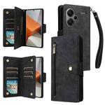 For Xiaomi Redmi Note 13 Pro+ Rivet Buckle 9 Cards Three Fold Leather Phone Case(Black)