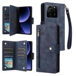 For Xiaomi 13T Pro 5G /13T 5G Global Rivet Buckle 9 Cards Three Fold Leather Phone Case(Blue)