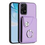 For Honor 200 Lite 5G Global Organ Card Bag Ring Holder PU Phone Case(Purple)