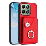 For Honor X6b 4G Organ Card Bag Ring Holder PU Phone Case(Red)