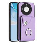 For Honor X60 / X9c Smart Organ Card Bag Ring Holder PU Phone Case(Purple)