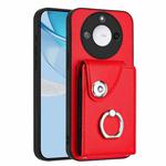 For Honor X60 / X9c Smart Organ Card Bag Ring Holder PU Phone Case(Red)