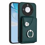 For Honor X60 / X9c Smart Organ Card Bag Ring Holder PU Phone Case(Green)