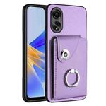 For OPPO A58 4G Global Organ Card Bag Ring Holder PU Phone Case(Purple)