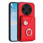 For OPPO Find X8 Ultra Organ Card Bag Ring Holder PU Phone Case(Red)