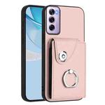 For OPPO Reno12 Pro Global Organ Card Bag Ring Holder PU Phone Case(Pink)