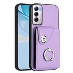 For OPPO Reno12 Global Organ Card Bag Ring Holder PU Phone Case(Purple)