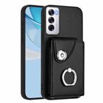 For OPPO Reno12 Global Organ Card Bag Ring Holder PU Phone Case(Black)