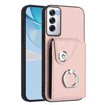 For OPPO Reno12 Global Organ Card Bag Ring Holder PU Phone Case(Pink)