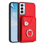 For OPPO Reno12 Global Organ Card Bag Ring Holder PU Phone Case(Red)