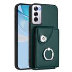 For OPPO Reno12 Global Organ Card Bag Ring Holder PU Phone Case(Green)