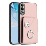 For OnePlus Nord CE4 Organ Card Bag Ring Holder PU Phone Case(Pink)