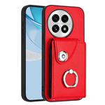 For OnePlus 13 5G Organ Card Bag Ring Holder PU Phone Case(Red)