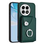 For OnePlus 13 5G Organ Card Bag Ring Holder PU Phone Case(Green)