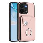 For OnePlus 13T Organ Card Bag Ring Holder PU Phone Case(Pink)