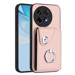 For OnePlus Ace 5 / 5 Pro / 13R Organ Card Bag Ring Holder PU Phone Case(Pink)