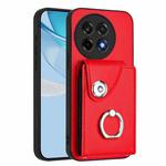 For OnePlus Ace 5 / 5 Pro / 13R Organ Card Bag Ring Holder PU Phone Case(Red)