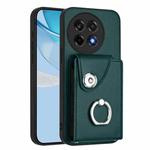 For OnePlus Ace 5 / 5 Pro / 13R Organ Card Bag Ring Holder PU Phone Case(Green)
