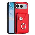 For OnePlus Nord 4 Organ Card Bag Ring Holder PU Phone Case(Red)