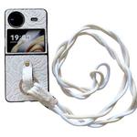 For vivo X Flip Impression Camellia Pattern Protective Phone Case with Diamond Ring Long Lanyard(White)