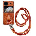 For vivo X Flip Impression Camellia Pattern Protective Phone Case with Diamond Ring Long Lanyard(Orange)