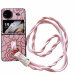 For vivo X Flip Impression Camellia Pattern Protective Phone Case with Diamond Ring Long Lanyard(Pink)